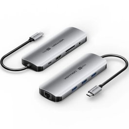 Vention Docking USB C TQLHB 1x HDMI 4K 3x USB 1x USB C PD 1x RJ45 1x Jack 3.5mm Lector Tarjetas Gris
